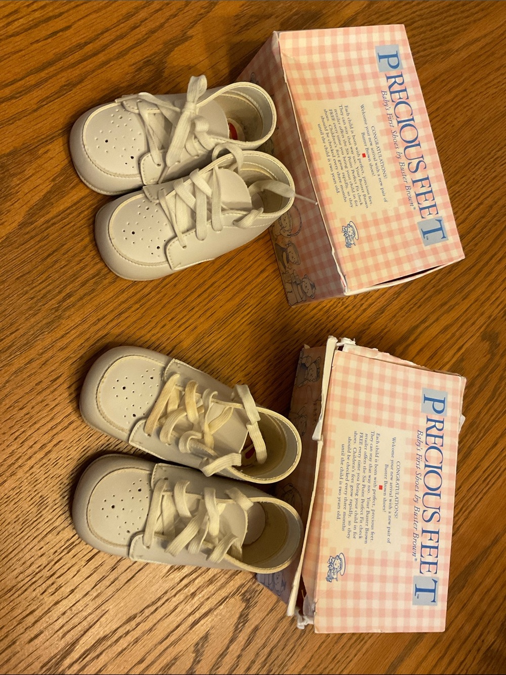 Vintage Buster Brown White Baby Lace-Up Shoes with Perforated Toe
